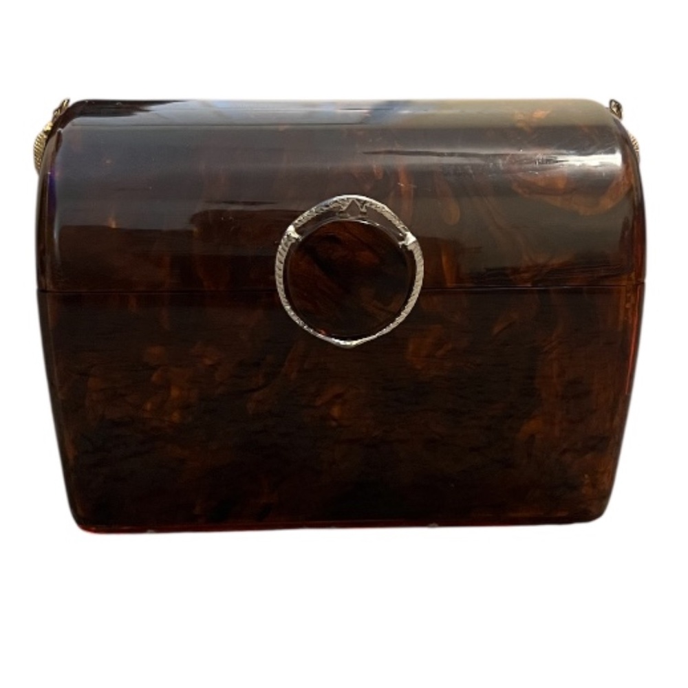 Vintage Wilards brown faux tortoise shell Root Beer Lucite lucite box bag purse
